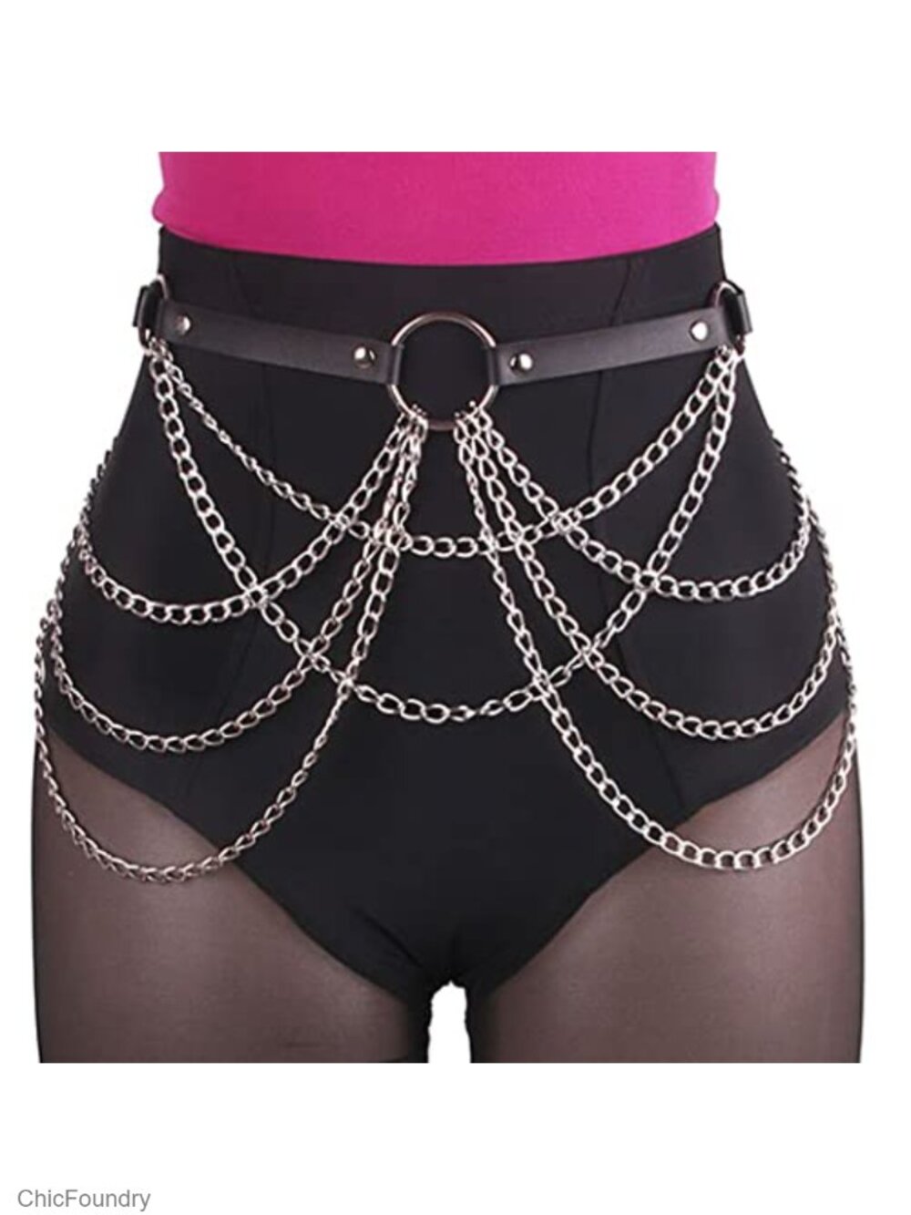Black Waist Chain Leather Rave Goth Belts Punk Body Chain Jewelry